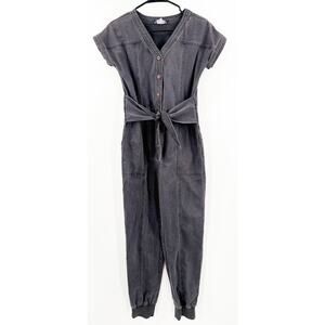 TRULY ME BY SARASARA Jumpsuit Girls Size 14 Gray Cotton Linen Stretch Tie Waist